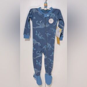 Burt’s Bees Infant Dinosaur Light Blue Sleeper Anti Slip Footies Size 12 Month